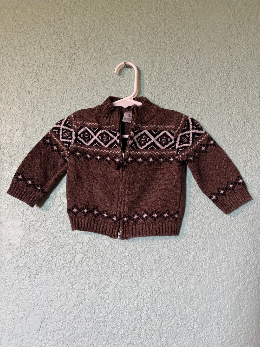 Carter's Baby Brown Fair Isle Zip-Up Sweater, 6 mos - like new